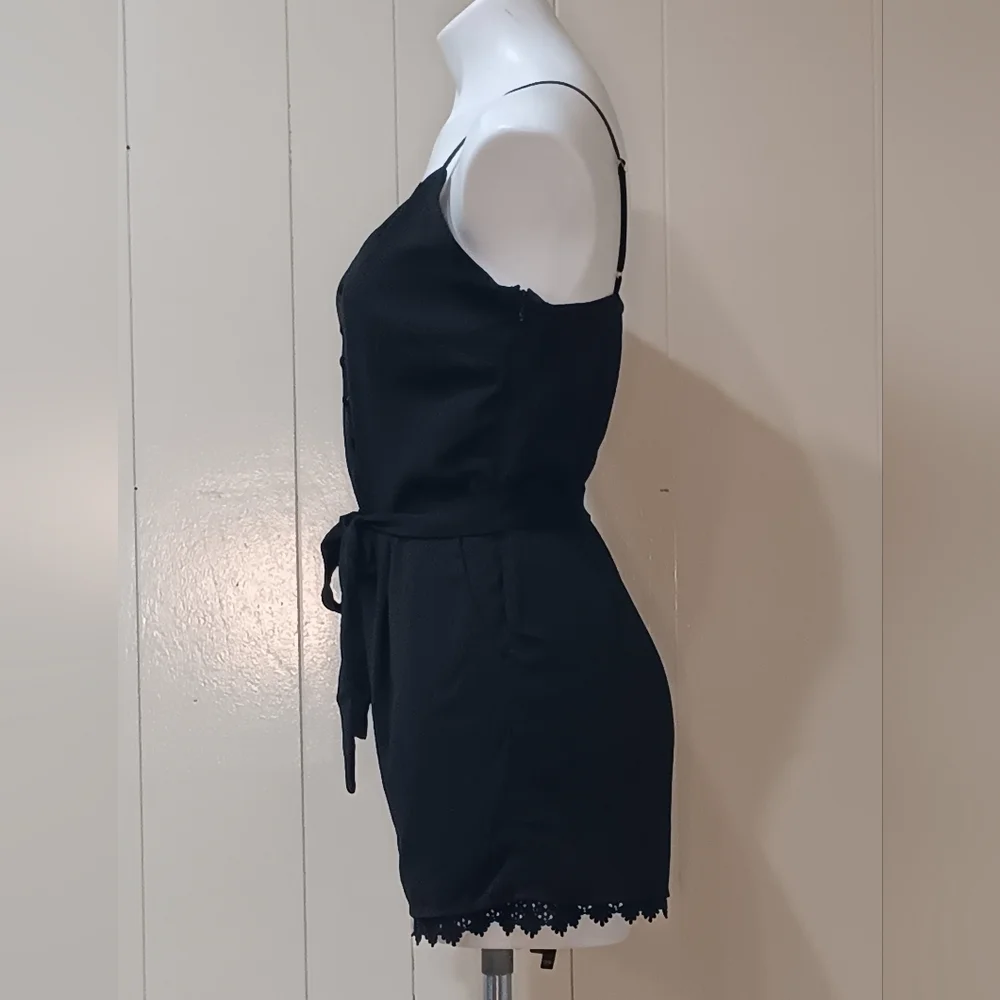 Naked Zebra Black Lace Hem Summer Romper Size S Playsuit Sleeveless Button Down - Picture 4 of 15